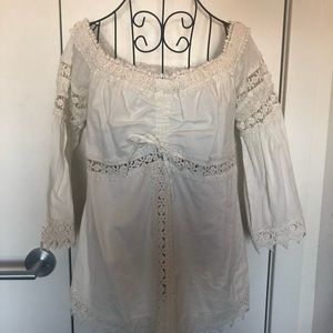 Venus  white boho lace mixed media 3/4 sleeve top